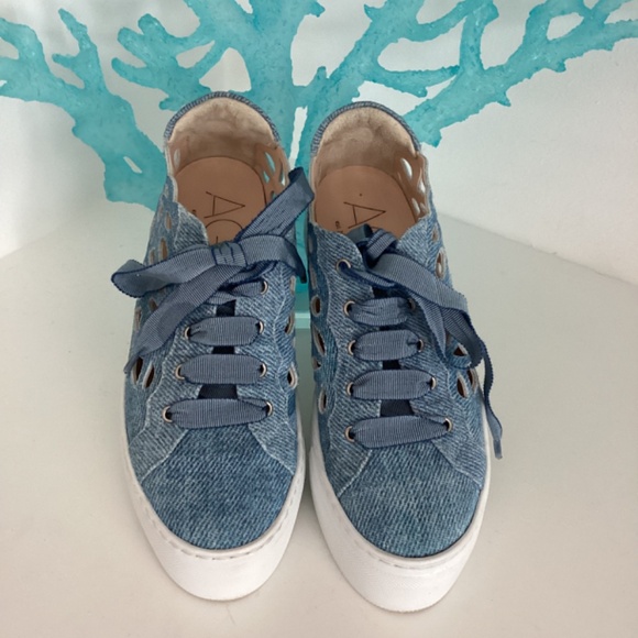 AGL Mandi Cut Out Jeans Color Sneakers Shoes 37.5 / 7.5 WORN ONCE - Picture 2 of 11